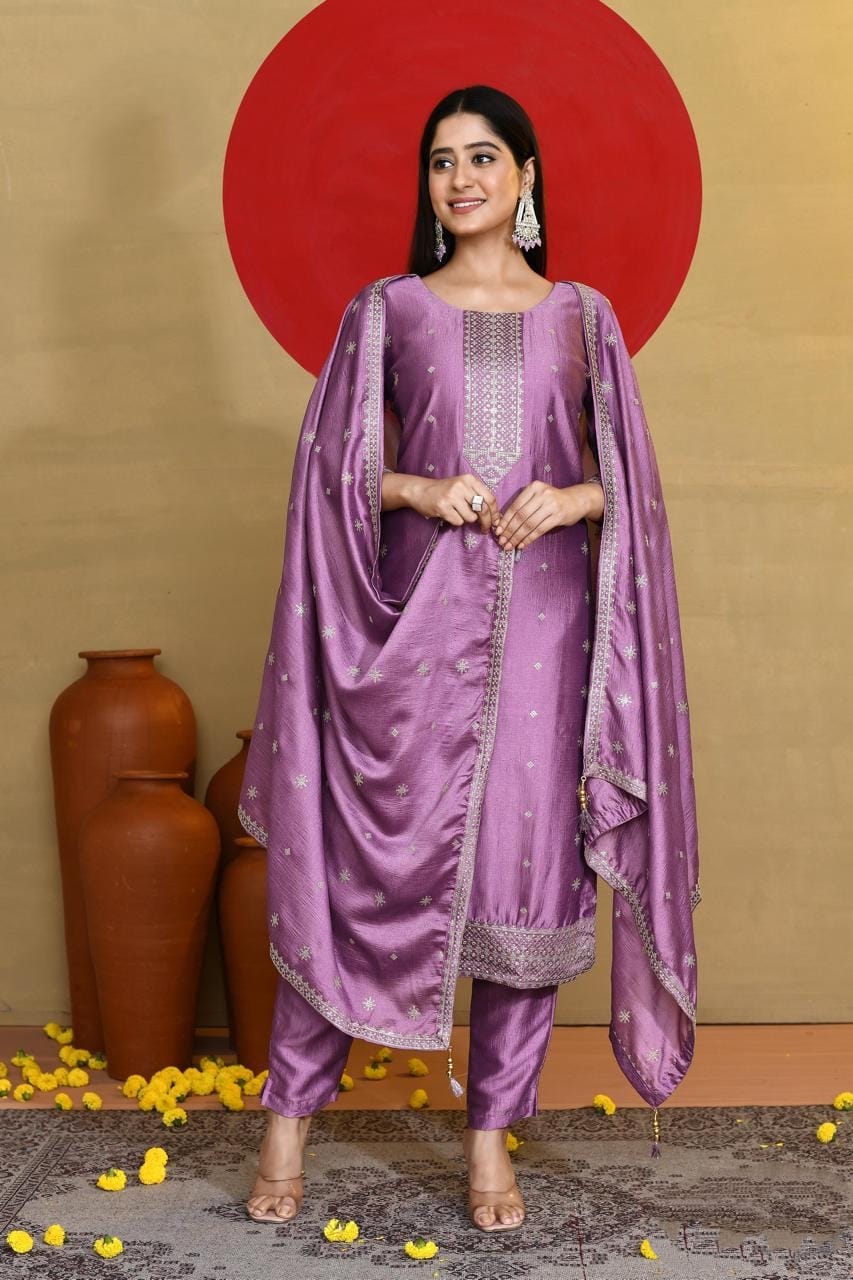 Shree Shanti Selection - Purple Straight Suit